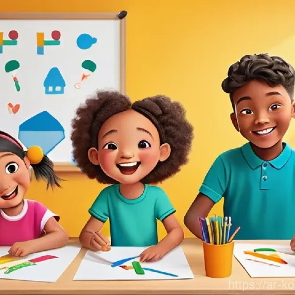 콩순이 관련 학습지 - A vibrant, colorful illustration of Kongsooni, a friendly and cheerful cartoon character, engaging w...