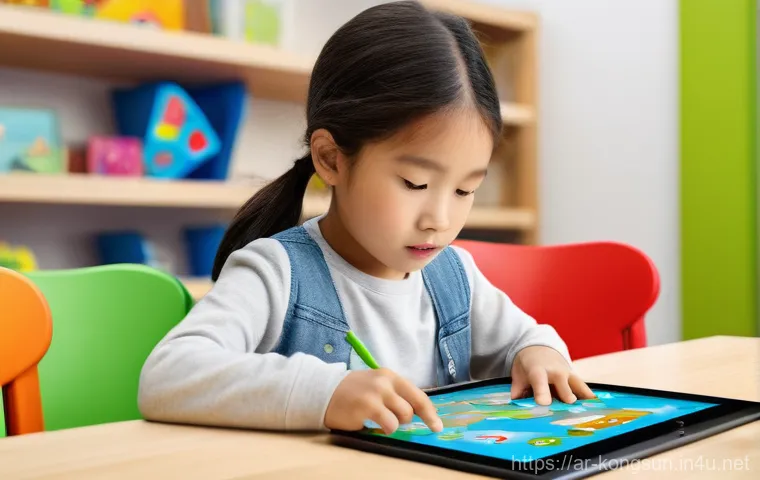 콩순이 관련 학습지 - A vibrant, colorful illustration of Kongsooni, a friendly and cheerful cartoon character, engaging w...