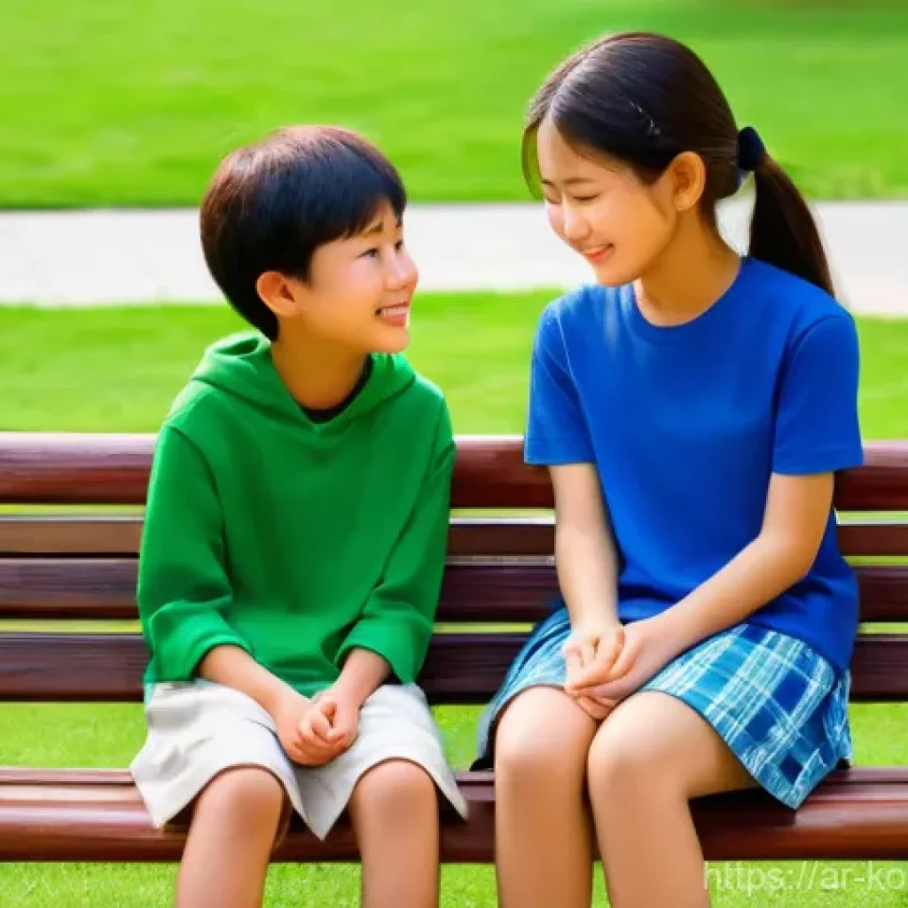 콩순이 콘텐츠의 메시지 - **Prompt:** A heartwarming scene featuring Kongsooni and her diverse group of friends (a boy and a g...