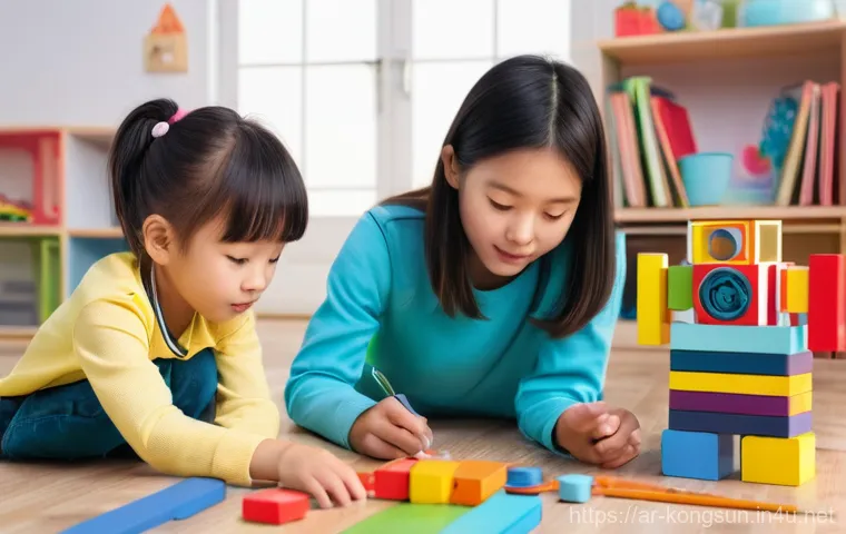 콩순이 콘텐츠의 메시지 - **Prompt:** A heartwarming scene featuring Kongsooni and her diverse group of friends (a boy and a g...