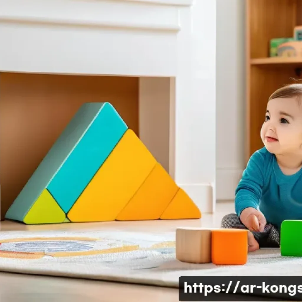 콩순이 굿즈 - A bright and colorful playroom scene featuring a toddler wearing a diaper, happily playing with educ...