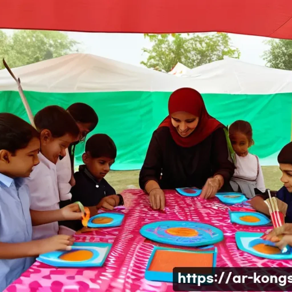 콩순이 관련 행사 정보 - A vibrant and lively scene at a Kongsoni interactive workshop for children aged 4-10, set outdoors u...