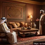 콩순이 애니메이션의 스토리보드 - A detailed storyboard scene showing a dramatic family confrontation in a traditional Middle Eastern ...