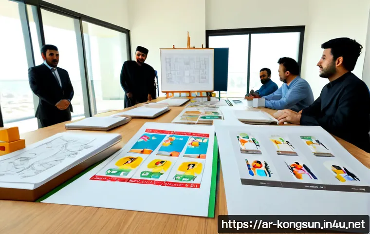 콩순이 제작사와 협력사 - Photorealistic creative partnership meeting in a modern animation studio in Dubai, a Korean producer...